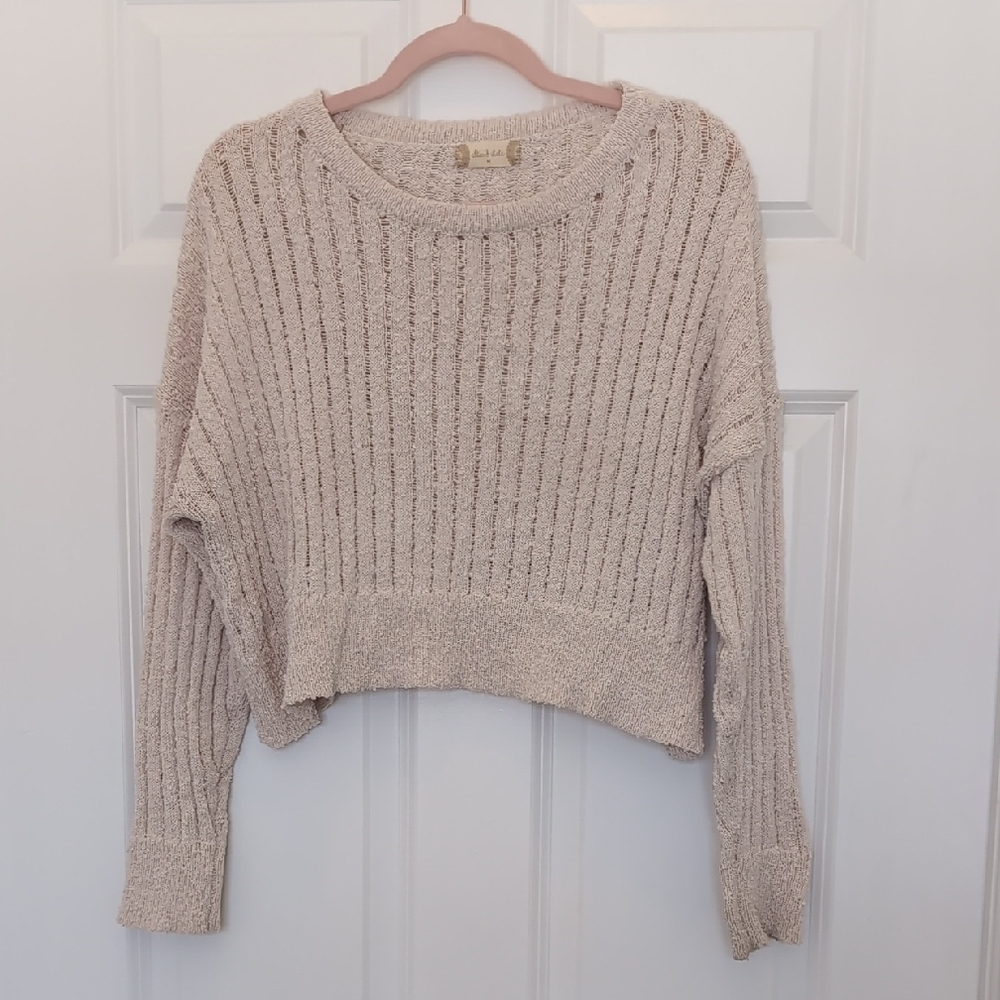 5 for $25 Altar'd State Cream Crew Neck Sweater Ribbed Knit Cropped